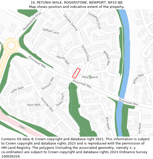 10, PETUNIA WALK, ROGERSTONE, NEWPORT, NP10 9JE: Location map and indicative extent of plot