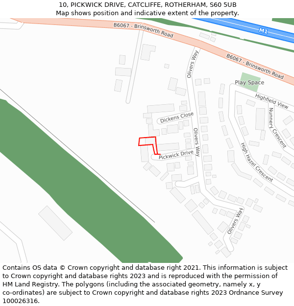 10, PICKWICK DRIVE, CATCLIFFE, ROTHERHAM, S60 5UB: Location map and indicative extent of plot