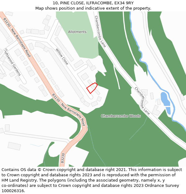 10, PINE CLOSE, ILFRACOMBE, EX34 9RY: Location map and indicative extent of plot