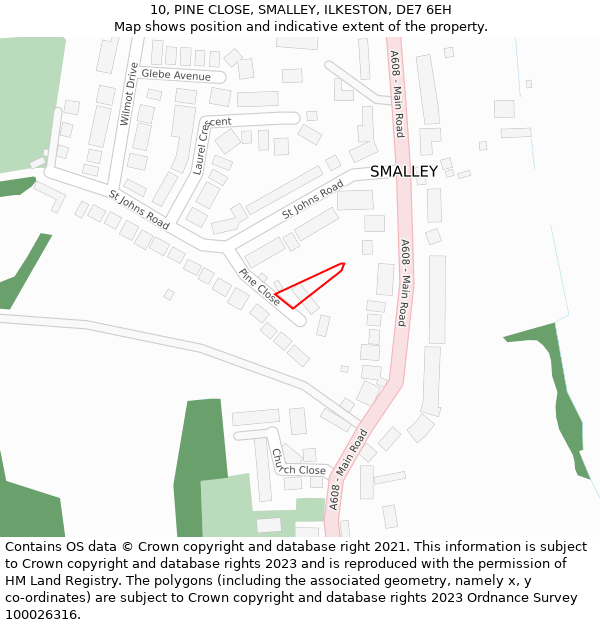 10, PINE CLOSE, SMALLEY, ILKESTON, DE7 6EH: Location map and indicative extent of plot