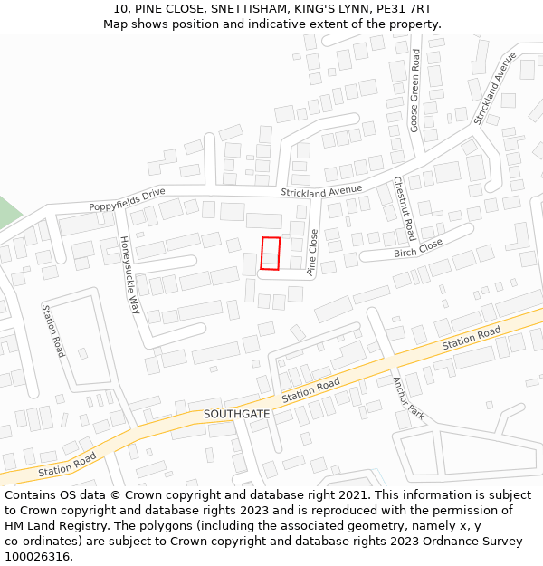 10, PINE CLOSE, SNETTISHAM, KING'S LYNN, PE31 7RT: Location map and indicative extent of plot