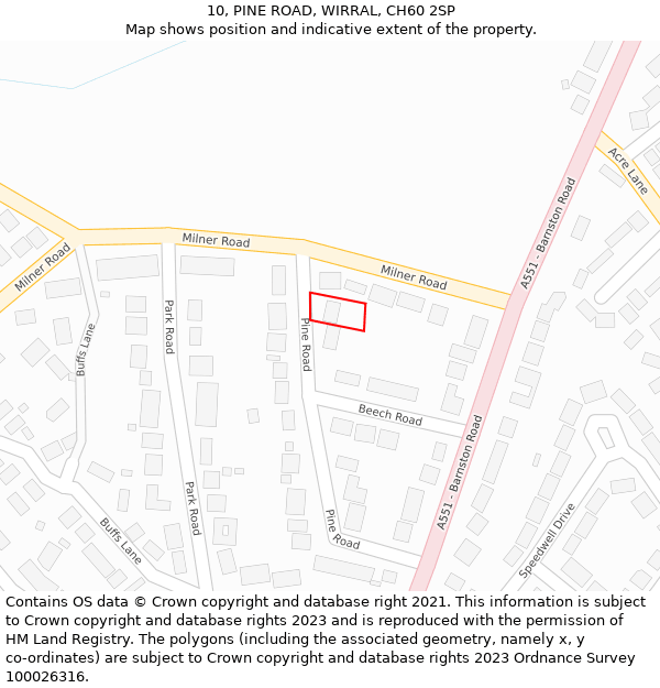 10, PINE ROAD, WIRRAL, CH60 2SP: Location map and indicative extent of plot