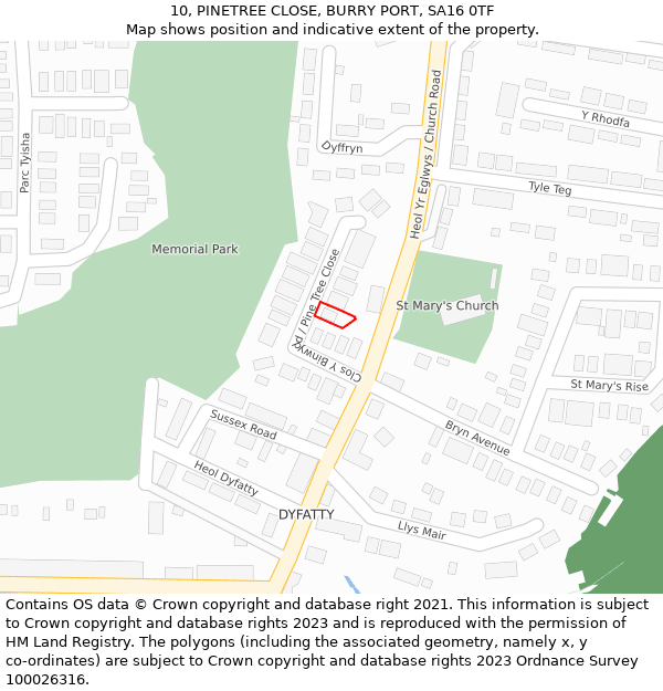 10, PINETREE CLOSE, BURRY PORT, SA16 0TF: Location map and indicative extent of plot