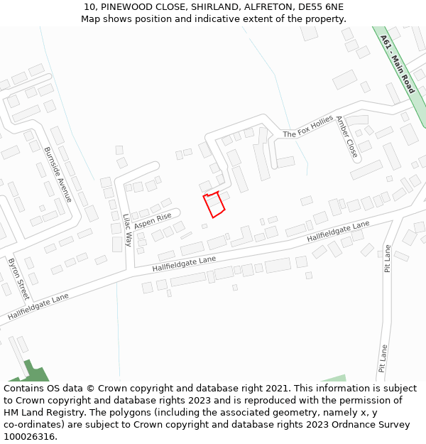 10, PINEWOOD CLOSE, SHIRLAND, ALFRETON, DE55 6NE: Location map and indicative extent of plot