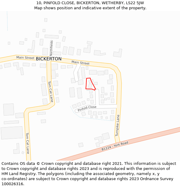 10, PINFOLD CLOSE, BICKERTON, WETHERBY, LS22 5JW: Location map and indicative extent of plot