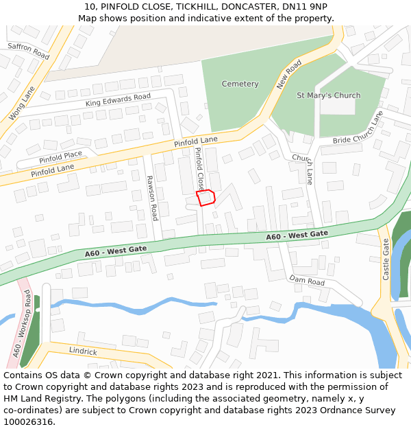 10, PINFOLD CLOSE, TICKHILL, DONCASTER, DN11 9NP: Location map and indicative extent of plot