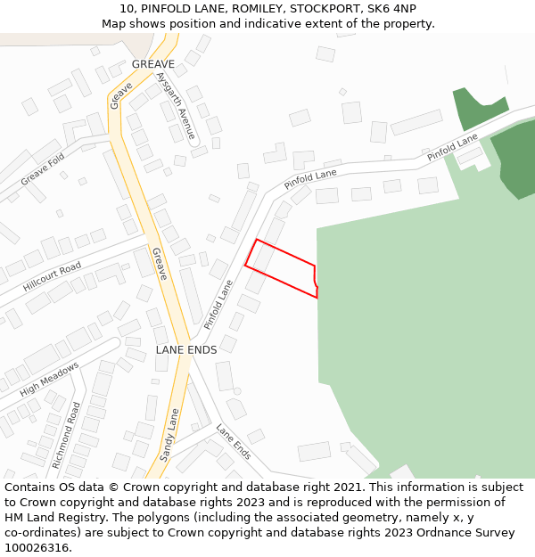 10, PINFOLD LANE, ROMILEY, STOCKPORT, SK6 4NP: Location map and indicative extent of plot