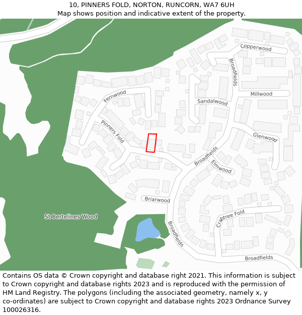 10, PINNERS FOLD, NORTON, RUNCORN, WA7 6UH: Location map and indicative extent of plot