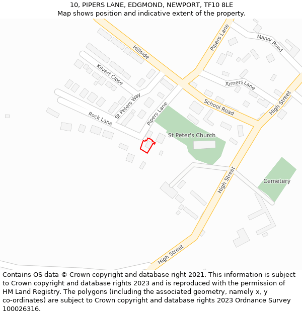 10, PIPERS LANE, EDGMOND, NEWPORT, TF10 8LE: Location map and indicative extent of plot