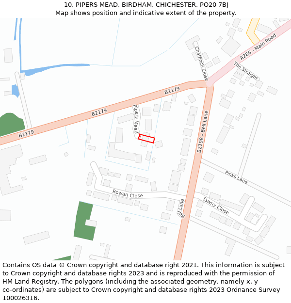 10, PIPERS MEAD, BIRDHAM, CHICHESTER, PO20 7BJ: Location map and indicative extent of plot