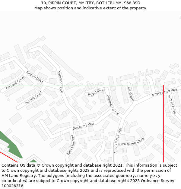 10, PIPPIN COURT, MALTBY, ROTHERHAM, S66 8SD: Location map and indicative extent of plot