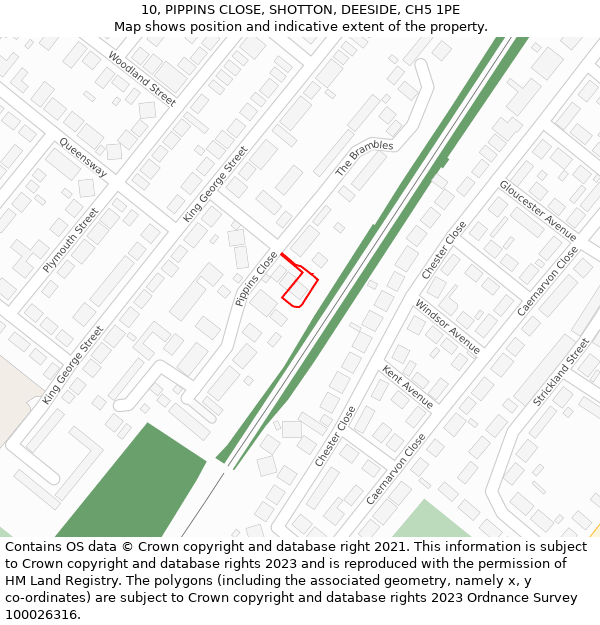 10, PIPPINS CLOSE, SHOTTON, DEESIDE, CH5 1PE: Location map and indicative extent of plot