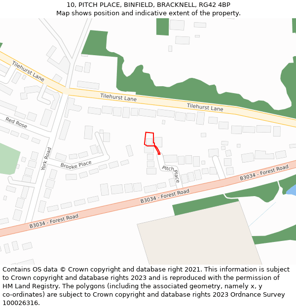 10, PITCH PLACE, BINFIELD, BRACKNELL, RG42 4BP: Location map and indicative extent of plot