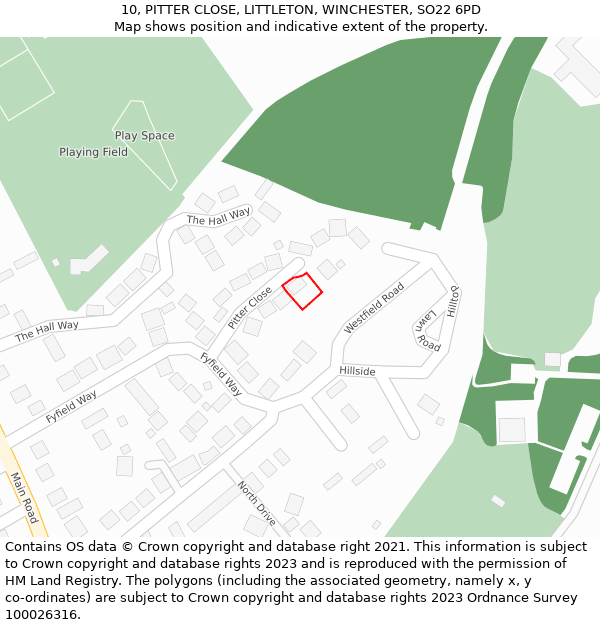 10, PITTER CLOSE, LITTLETON, WINCHESTER, SO22 6PD: Location map and indicative extent of plot