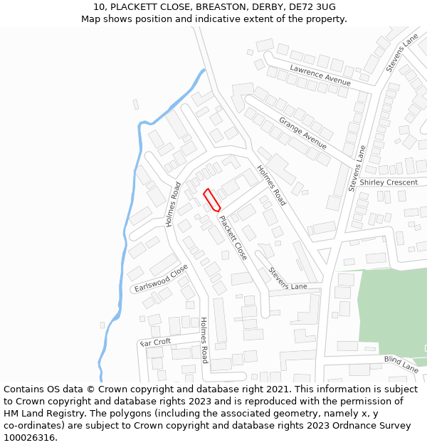 10, PLACKETT CLOSE, BREASTON, DERBY, DE72 3UG: Location map and indicative extent of plot