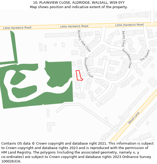 10, PLAINVIEW CLOSE, ALDRIDGE, WALSALL, WS9 0YY: Location map and indicative extent of plot
