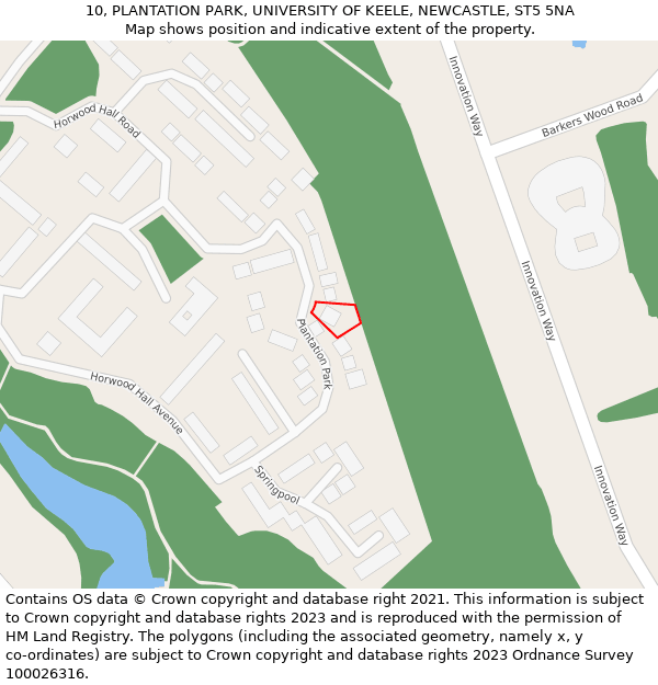 10, PLANTATION PARK, UNIVERSITY OF KEELE, NEWCASTLE, ST5 5NA: Location map and indicative extent of plot
