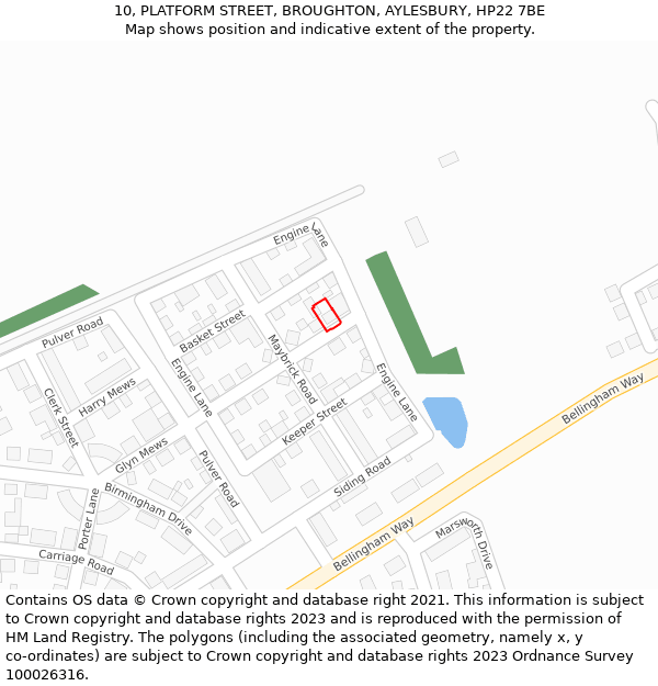 10, PLATFORM STREET, BROUGHTON, AYLESBURY, HP22 7BE: Location map and indicative extent of plot