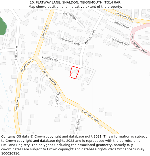 10, PLATWAY LANE, SHALDON, TEIGNMOUTH, TQ14 0AR: Location map and indicative extent of plot