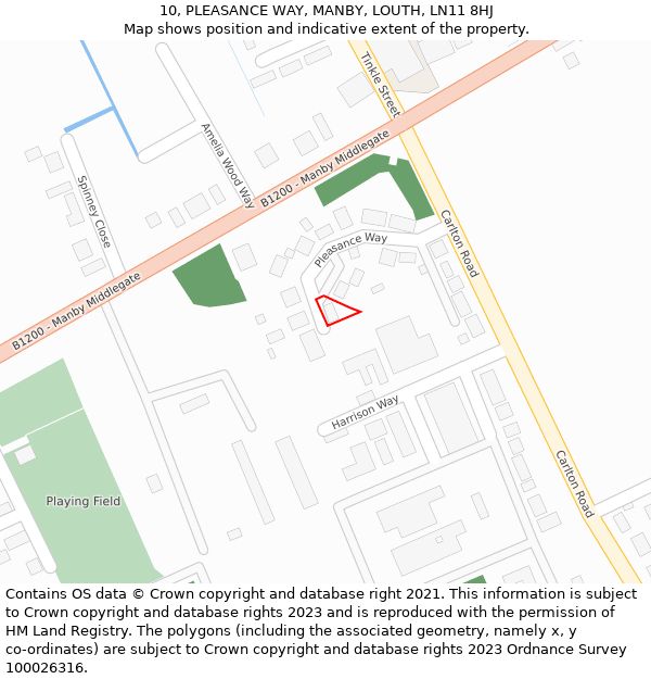 10, PLEASANCE WAY, MANBY, LOUTH, LN11 8HJ: Location map and indicative extent of plot