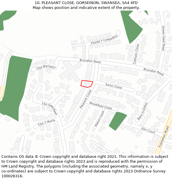 10, PLEASANT CLOSE, GORSEINON, SWANSEA, SA4 4FD: Location map and indicative extent of plot
