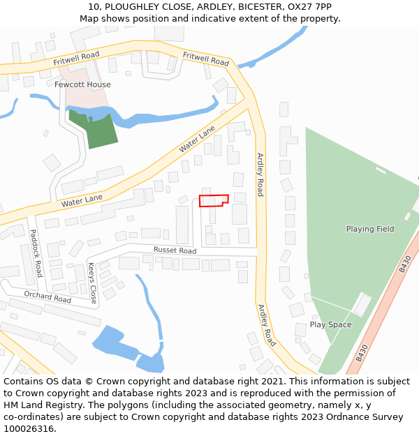 10, PLOUGHLEY CLOSE, ARDLEY, BICESTER, OX27 7PP: Location map and indicative extent of plot