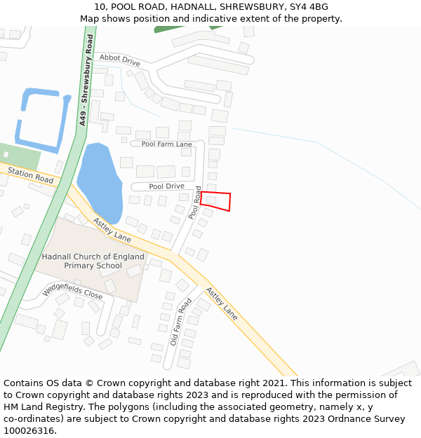 10, POOL ROAD, HADNALL, SHREWSBURY, SY4 4BG: Location map and indicative extent of plot