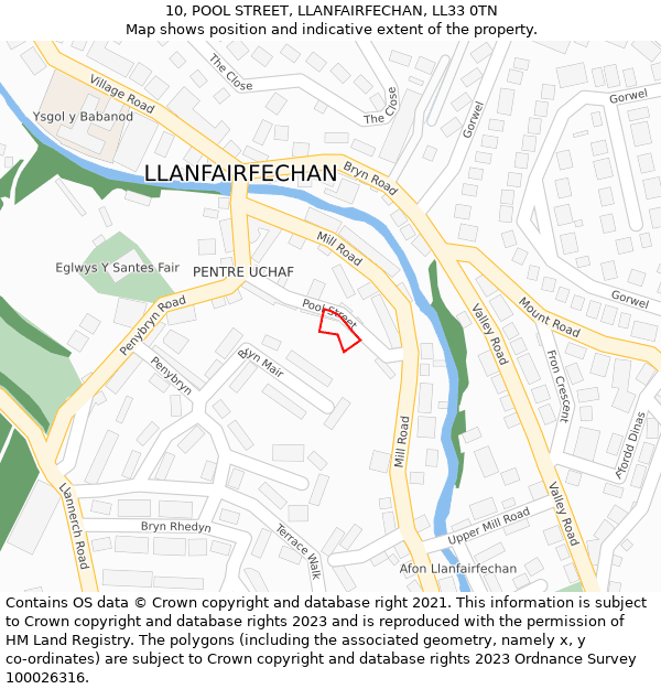 10, POOL STREET, LLANFAIRFECHAN, LL33 0TN: Location map and indicative extent of plot