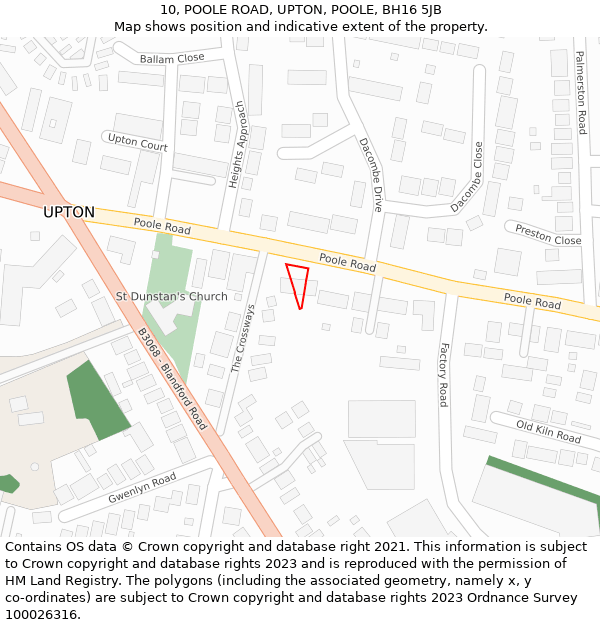 10, POOLE ROAD, UPTON, POOLE, BH16 5JB: Location map and indicative extent of plot