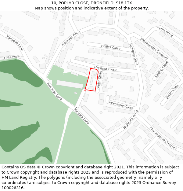 10, POPLAR CLOSE, DRONFIELD, S18 1TX: Location map and indicative extent of plot