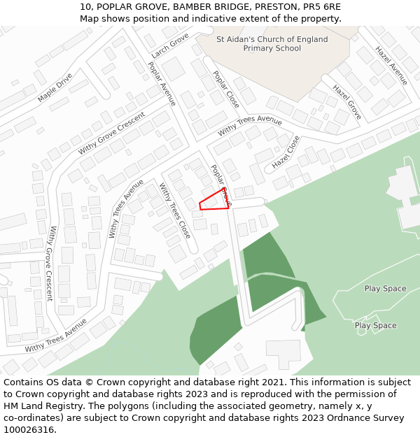 10, POPLAR GROVE, BAMBER BRIDGE, PRESTON, PR5 6RE: Location map and indicative extent of plot