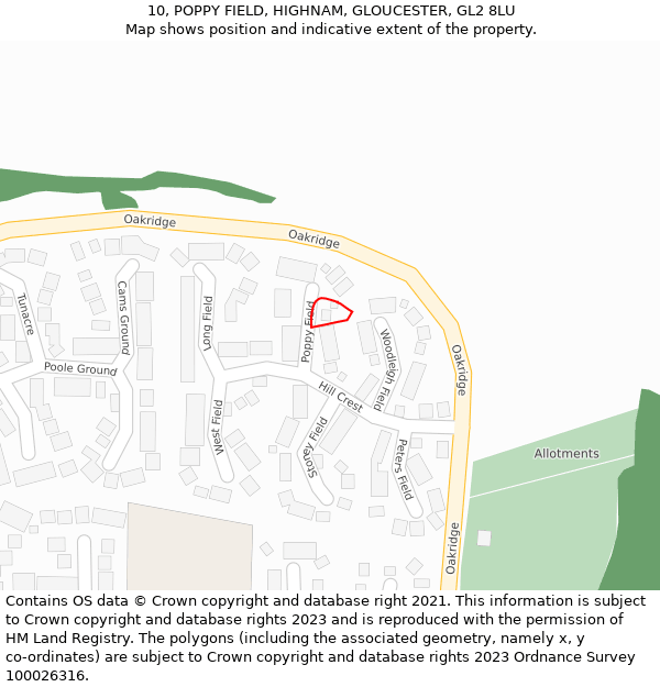 10, POPPY FIELD, HIGHNAM, GLOUCESTER, GL2 8LU: Location map and indicative extent of plot