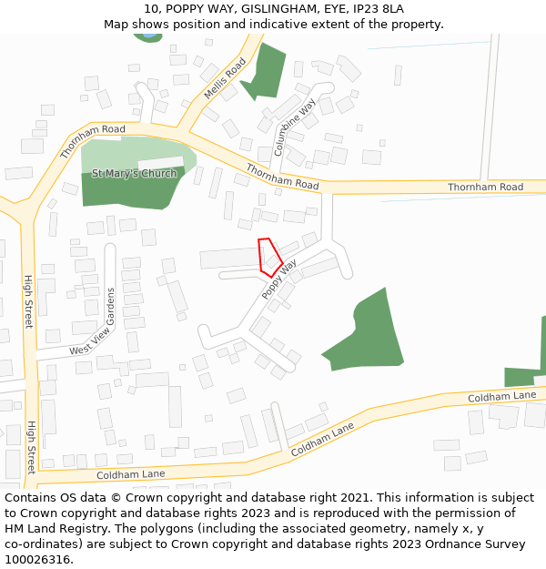 10, POPPY WAY, GISLINGHAM, EYE, IP23 8LA: Location map and indicative extent of plot