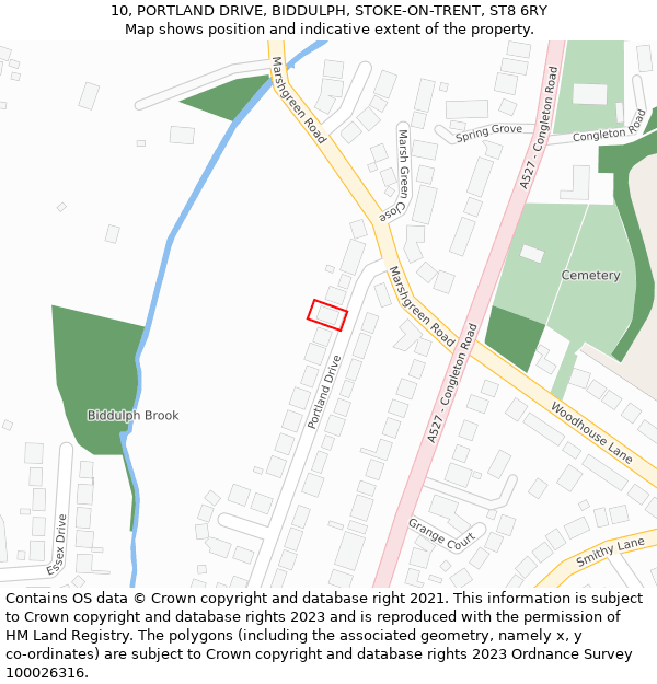 10, PORTLAND DRIVE, BIDDULPH, STOKE-ON-TRENT, ST8 6RY: Location map and indicative extent of plot