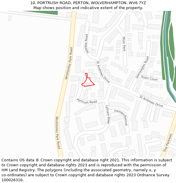 10, PORTRUSH ROAD, PERTON, WOLVERHAMPTON, WV6 7YZ: Location map and indicative extent of plot