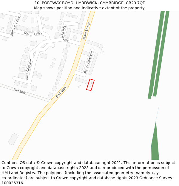 10, PORTWAY ROAD, HARDWICK, CAMBRIDGE, CB23 7QF: Location map and indicative extent of plot