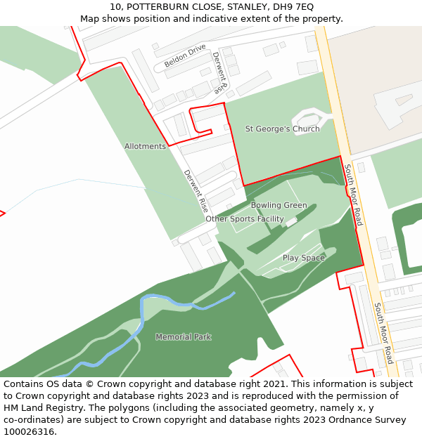 10, POTTERBURN CLOSE, STANLEY, DH9 7EQ: Location map and indicative extent of plot