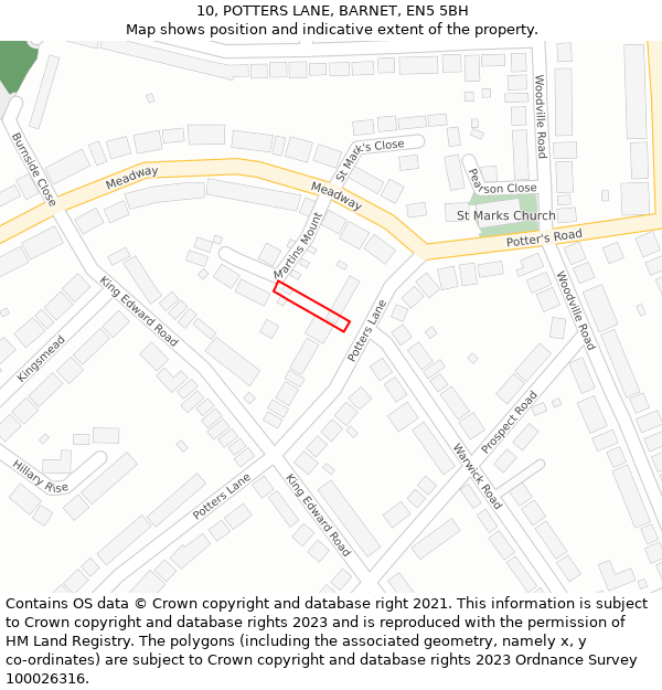 10, POTTERS LANE, BARNET, EN5 5BH: Location map and indicative extent of plot
