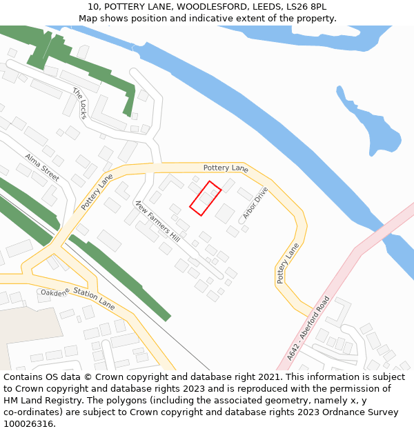 10, POTTERY LANE, WOODLESFORD, LEEDS, LS26 8PL: Location map and indicative extent of plot