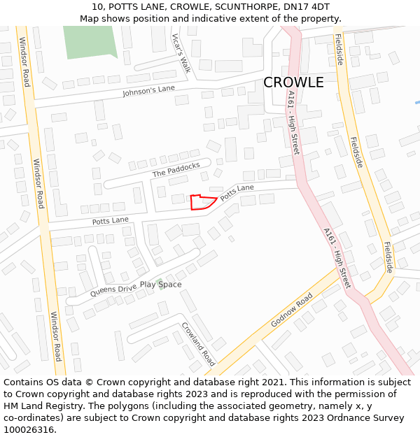 10, POTTS LANE, CROWLE, SCUNTHORPE, DN17 4DT: Location map and indicative extent of plot