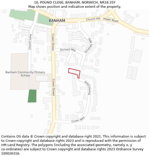 10, POUND CLOSE, BANHAM, NORWICH, NR16 2SY: Location map and indicative extent of plot