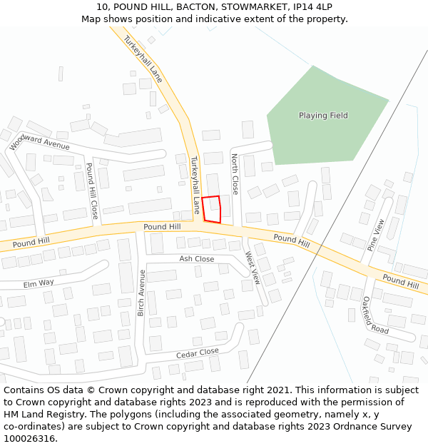 10, POUND HILL, BACTON, STOWMARKET, IP14 4LP: Location map and indicative extent of plot