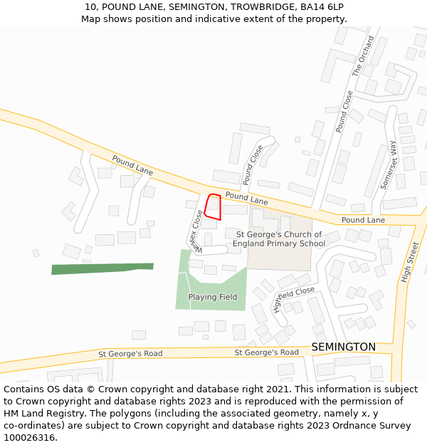 10, POUND LANE, SEMINGTON, TROWBRIDGE, BA14 6LP: Location map and indicative extent of plot