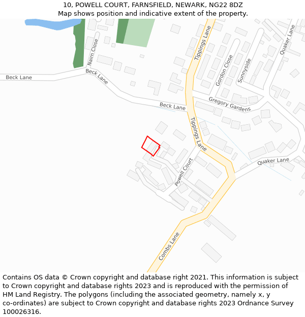 10, POWELL COURT, FARNSFIELD, NEWARK, NG22 8DZ: Location map and indicative extent of plot