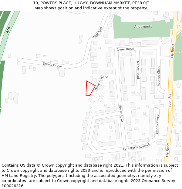 10, POWERS PLACE, HILGAY, DOWNHAM MARKET, PE38 0JT: Location map and indicative extent of plot