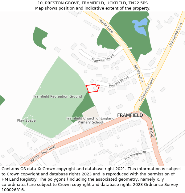 10, PRESTON GROVE, FRAMFIELD, UCKFIELD, TN22 5PS: Location map and indicative extent of plot