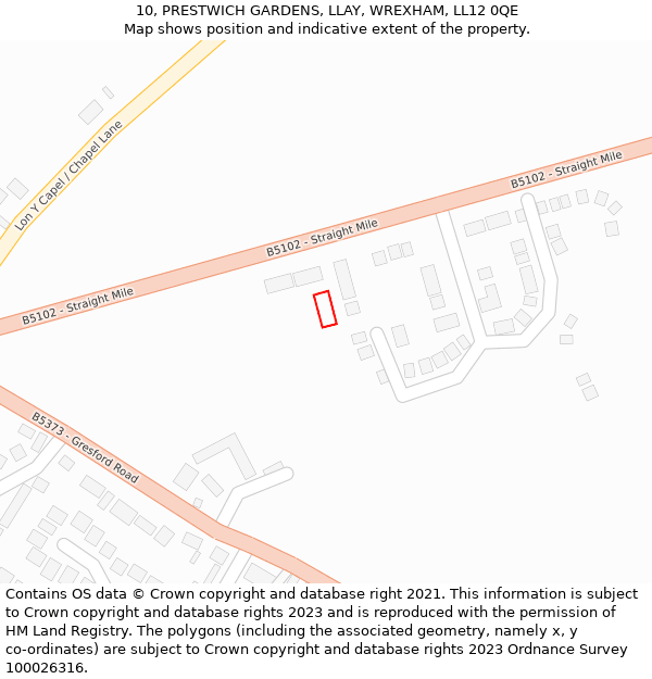 10, PRESTWICH GARDENS, LLAY, WREXHAM, LL12 0QE: Location map and indicative extent of plot