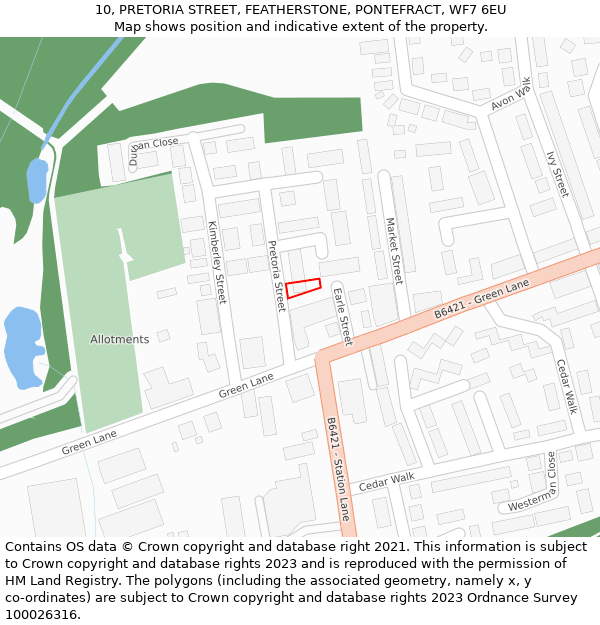 10, PRETORIA STREET, FEATHERSTONE, PONTEFRACT, WF7 6EU: Location map and indicative extent of plot