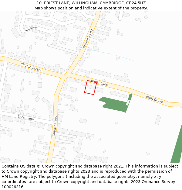 10, PRIEST LANE, WILLINGHAM, CAMBRIDGE, CB24 5HZ: Location map and indicative extent of plot