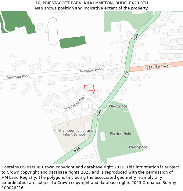 10, PRIESTACOTT PARK, KILKHAMPTON, BUDE, EX23 9TH: Location map and indicative extent of plot